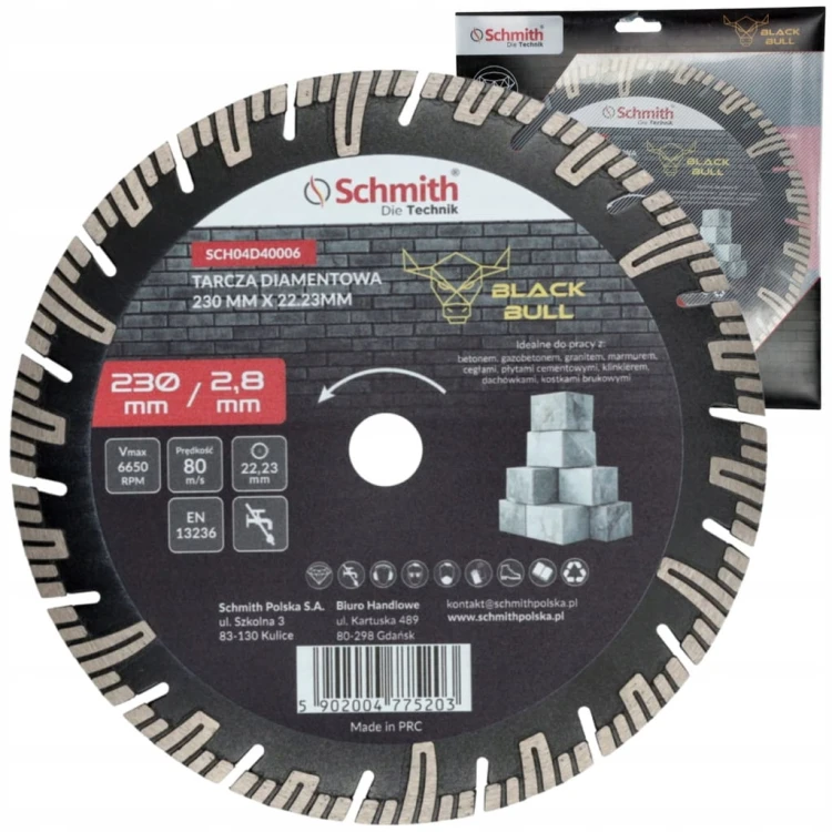 TARCZA DIAMENTOWA 230mm DO GRESU PŁYTEK GLAZURY BETONU SCHMITH