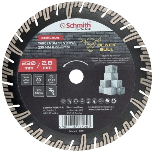 TARCZA DIAMENTOWA 230mm DO GRESU PŁYTEK GLAZURY BETONU SCHMITH