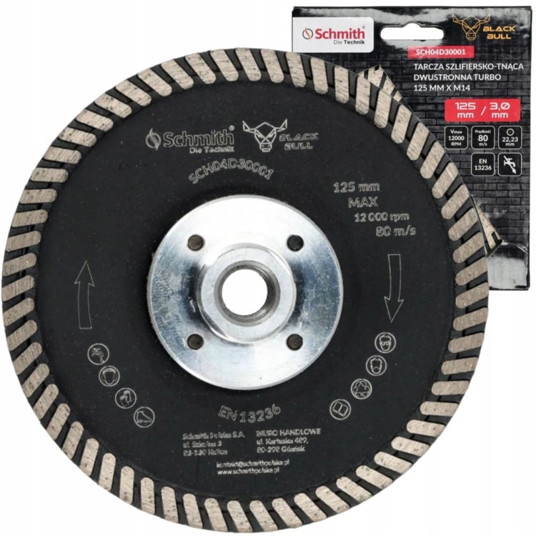 TARCZA DIAMENTOWA 125mm DO SZLIFOWANIA TNĄCA DWUSTRONNA TURBO M14 SCHMITH