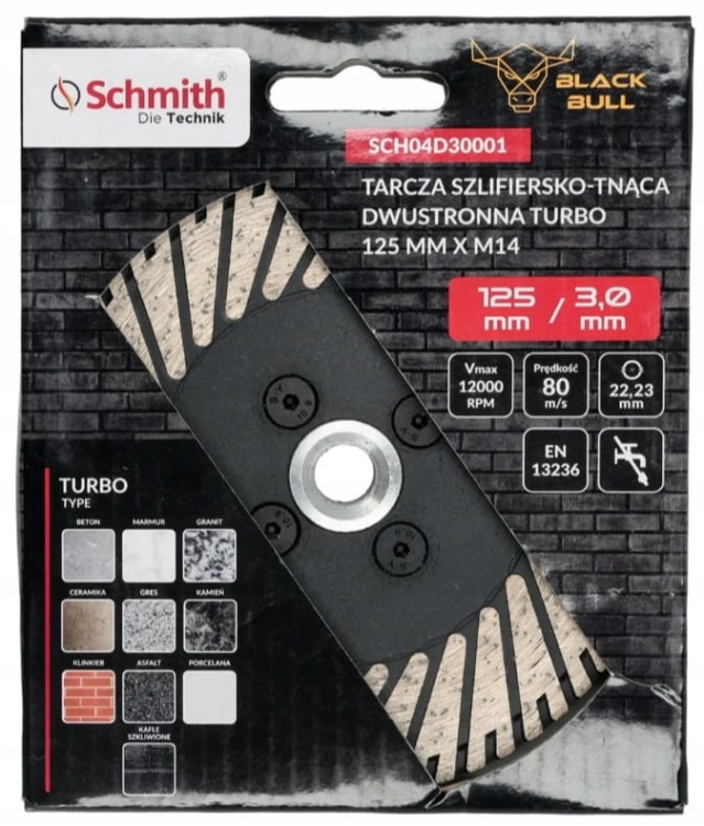 TARCZA DIAMENTOWA 125mm DO SZLIFOWANIA TNĄCA DWUSTRONNA TURBO M14 SCHMITH
