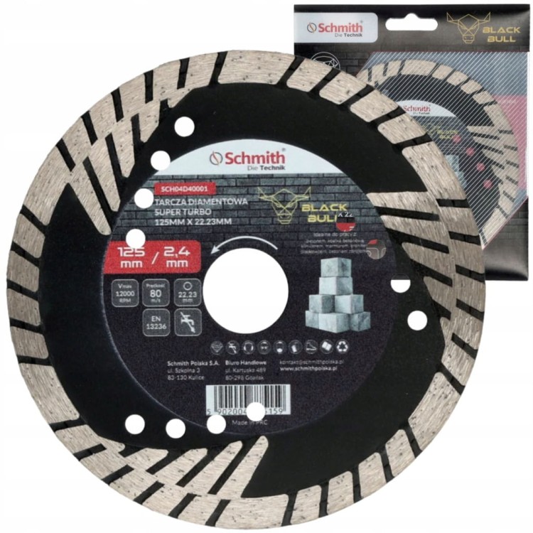 TARCZA DIAMENTOWA 125mm DO GRESU PŁYTEK GLAZURY BETONU SUPER TURBO SCHMITH