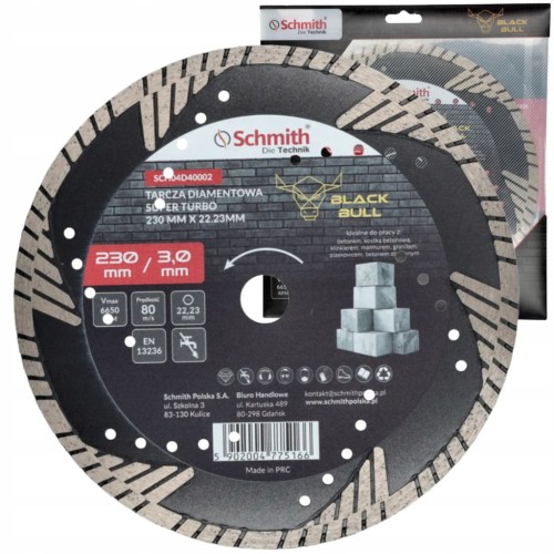 TARCZA DIAMENTOWA 230mm DO GRESU PŁYTEK GLAZURY BETONU SUPER TURBO SCHMITH