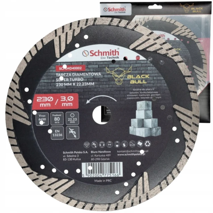 TARCZA DIAMENTOWA 230mm DO GRESU PŁYTEK GLAZURY BETONU SUPER TURBO SCHMITH
