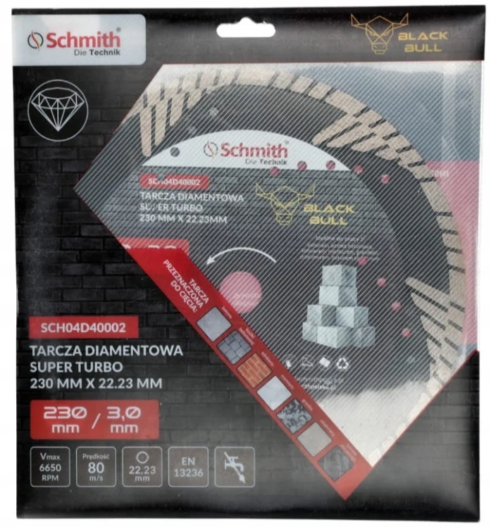 TARCZA DIAMENTOWA 230mm DO GRESU PŁYTEK GLAZURY BETONU SUPER TURBO SCHMITH