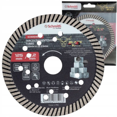 TARCZA DIAMENTOWA 125mm DO GRESU PŁYTEK GLAZURY BETONU TURBO SCHMITH