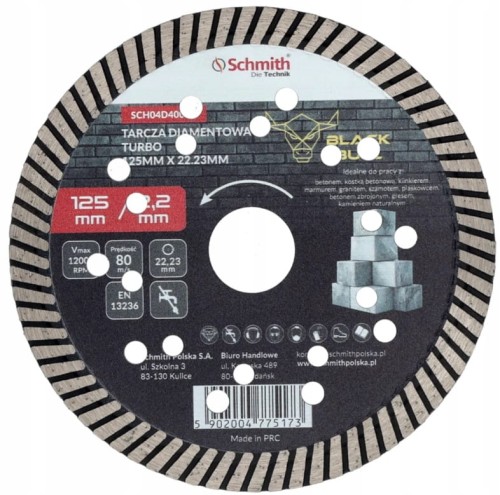 TARCZA DIAMENTOWA 125mm DO GRESU PŁYTEK GLAZURY BETONU TURBO SCHMITH