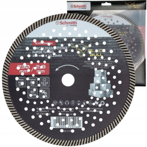 TARCZA DIAMENTOWA 230mm DO GRESU PŁYTEK GLAZURY BETONU TURBO SCHMITH