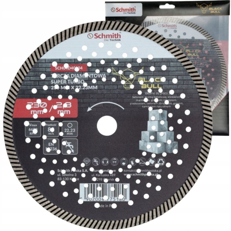 TARCZA DIAMENTOWA 230mm DO GRESU PŁYTEK GLAZURY BETONU TURBO SCHMITH