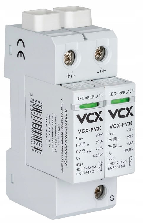 OGRANICZNIK PRZEPIĘĆ T2 C 2P DC 700V PV30 OCHRONNIK FOTOWOLTAICZNY VCX