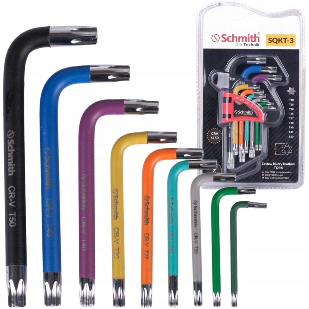 KLUCZE IMBUSOWE TORX KRÓTKIE IMBUS T10-T50 ZESTAW 9szt Z OTWOREM SCHMITH