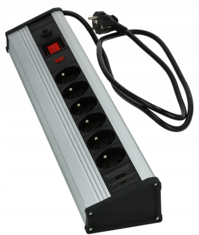PRZEDŁUŻACZ LISTWA ZASILAJĄCA BIURKOWA 1,5m 6 GNIAZD USB WYŁĄCZNIK SCHMITH