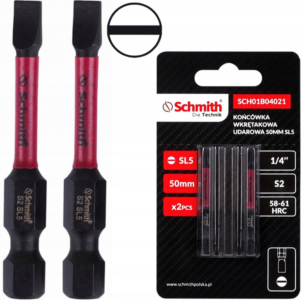 BIT UDAROWY SL5 50mm PŁASKI KOŃCÓWKA MAGNETYCZNA BITY ZESTAW 2szt SCHMITH
