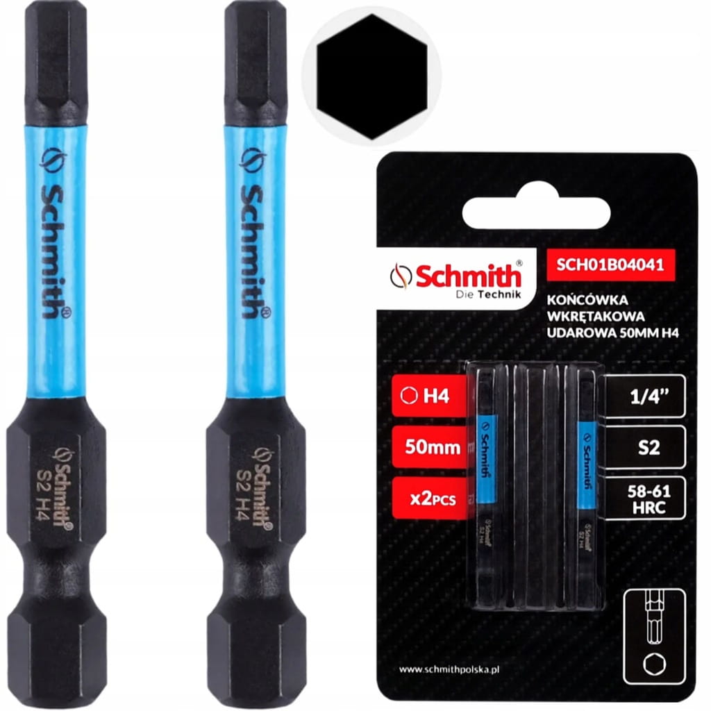 BIT UDAROWY HEX H4 50mm KOŃCÓWKA MAGNETYCZNA BITY ZESTAW 2szt SCHMITH
