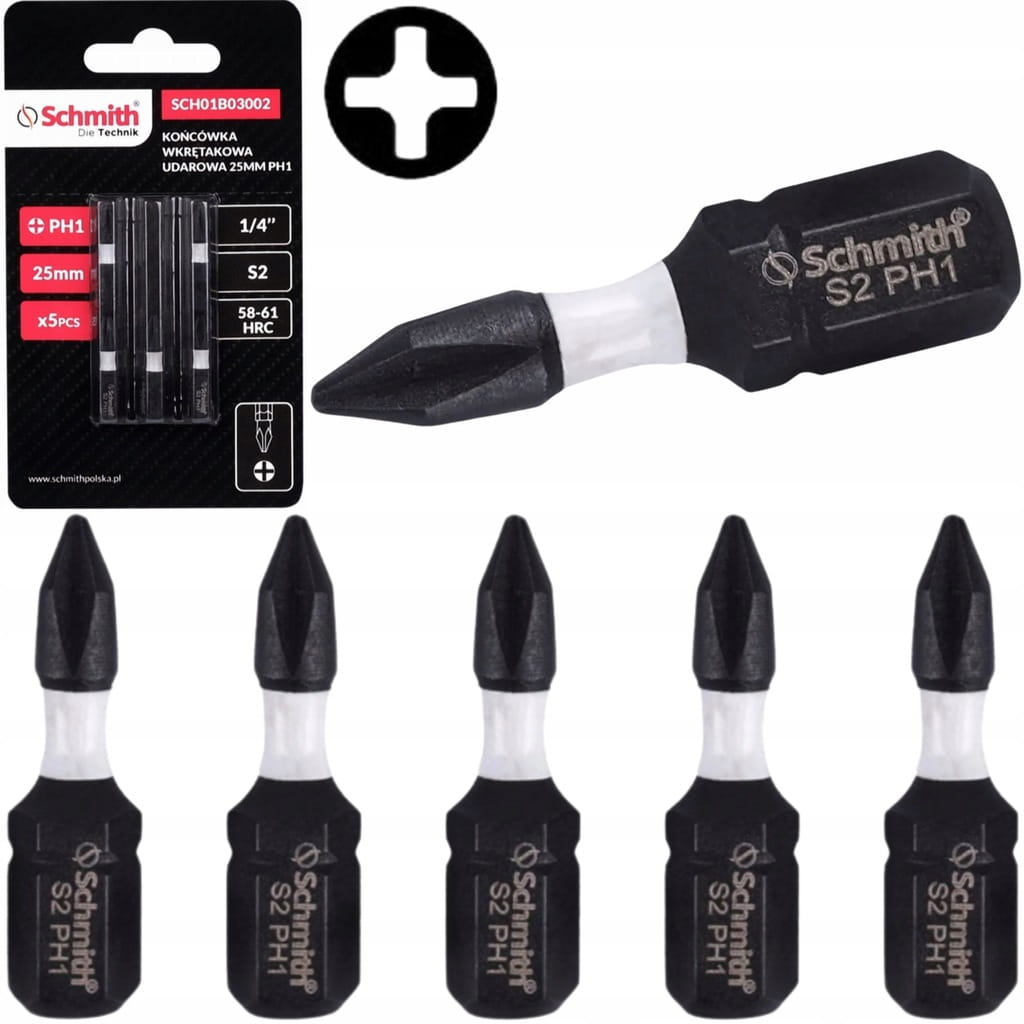 BIT UDAROWY PH1 25mm KRZYŻOWY KOŃCÓWKA MAGNETYCZNA BITY ZESTAW 5szt SCHMITH
