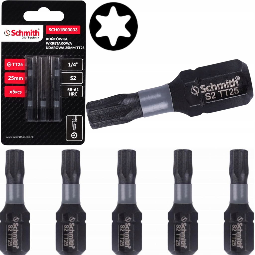 BIT UDAROWY TORX TT25 25mm KOŃCÓWKA MAGNETYCZNA BITY ZESTAW 5szt SCHMITH