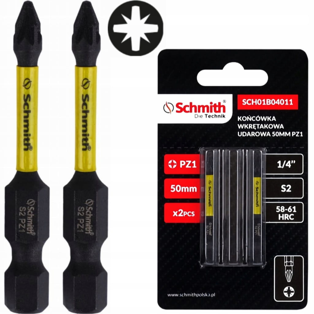 BIT UDAROWY PZ1 50mm KOŃCÓWKA MAGNETYCZNA POZIDRIV BITY ZESTAW 2szt SCHMITH