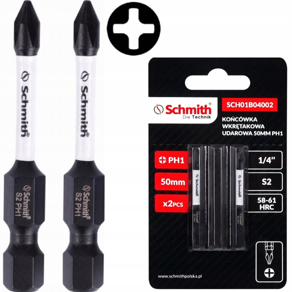 BIT UDAROWY PH1 50mm KRZYŻOWY KOŃCÓWKA MAGNETYCZNA BITY ZESTAW 2szt SCHMITH
