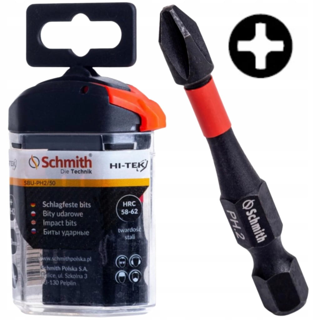 BITY UDAROWE PH2 50mm ZESTAW 10szt BIT KRZYŻOWY KOŃCÓWKA ETUI SCHMITH