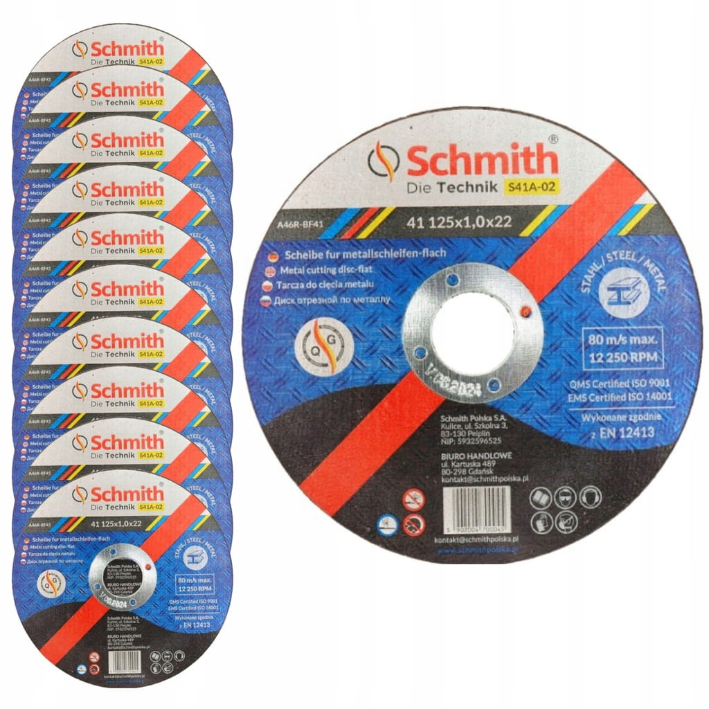 TARCZA DO CIĘCIA METALU 125x1 MOCNA TARCZE ZESTAW 10szt SCHMITH