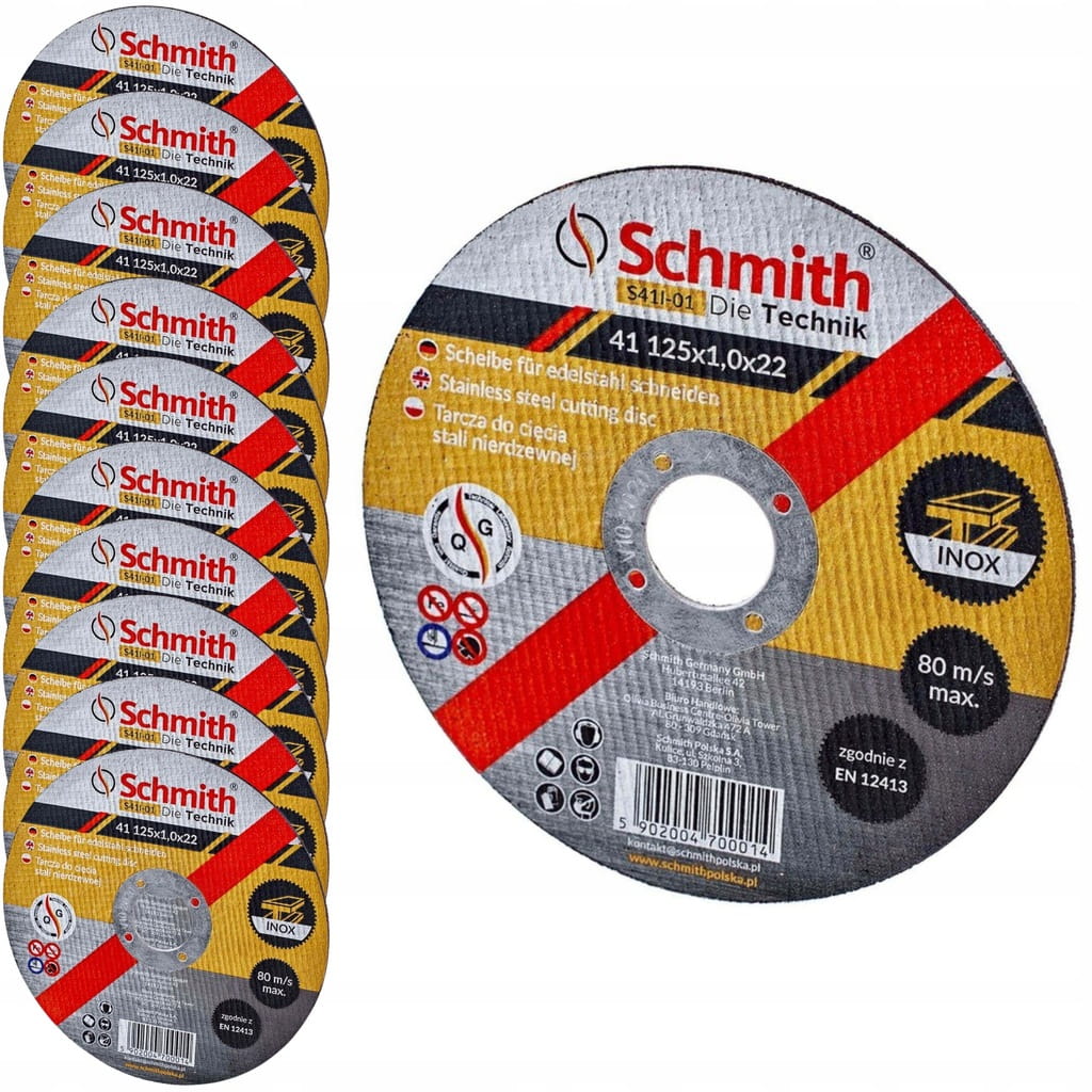 TARCZA TARCZE DO CIĘCIA METALU STALI NIERDZEWNEJ INOX 125x1 10szt SCHMITH