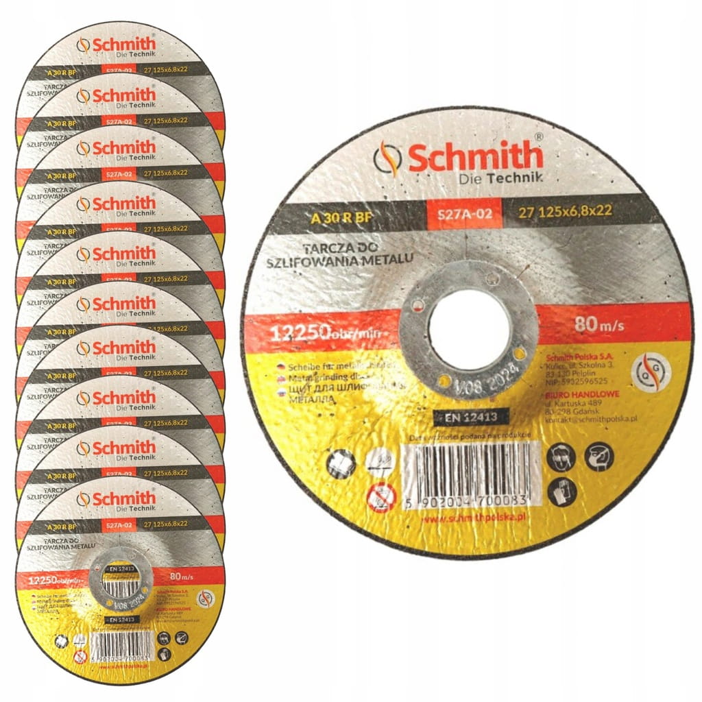 TARCZA TARCZE DO SZLIFOWANIA METALU 125x6,8 ZESTAW 10szt SCHMITH