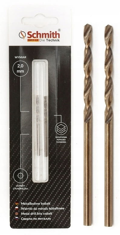 SCHMITH WIERTŁO DO METALU KOBALTOWE 2mm 2szt. ZESTAW DO STALI ŻELIWA METALU