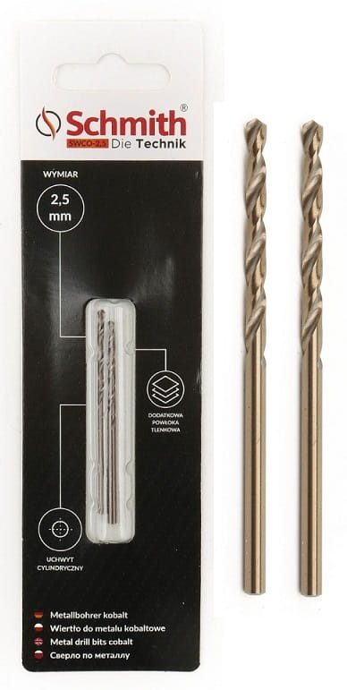 SCHMITH WIERTŁO DO METALU KOBALTOWE 2,5mm 2szt ZESTAW DO STALI ŻELIWA