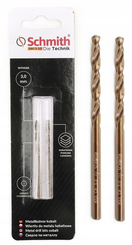 SCHMITH WIERTŁO DO METALU KOBALTOWE 3mm 2szt ZESTAW DO STALI ŻELIWA METALU