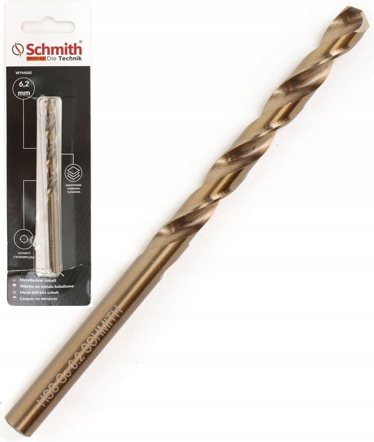 WIERTŁO DO METALU KOBALTOWE 6,2mm HSS-Co DO STALI ŻELIWA MOCNE SCHMITH
