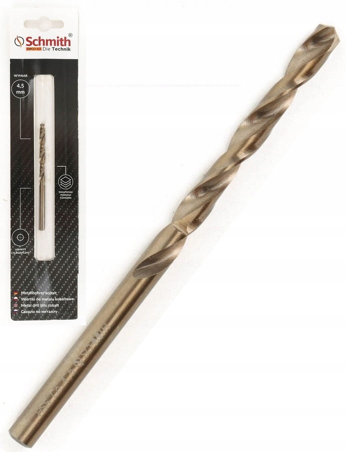 WIERTŁO DO METALU KOBALTOWE 4,5mm HSS-Co DO STALI ŻELIWA MOCNE SCHMITH
