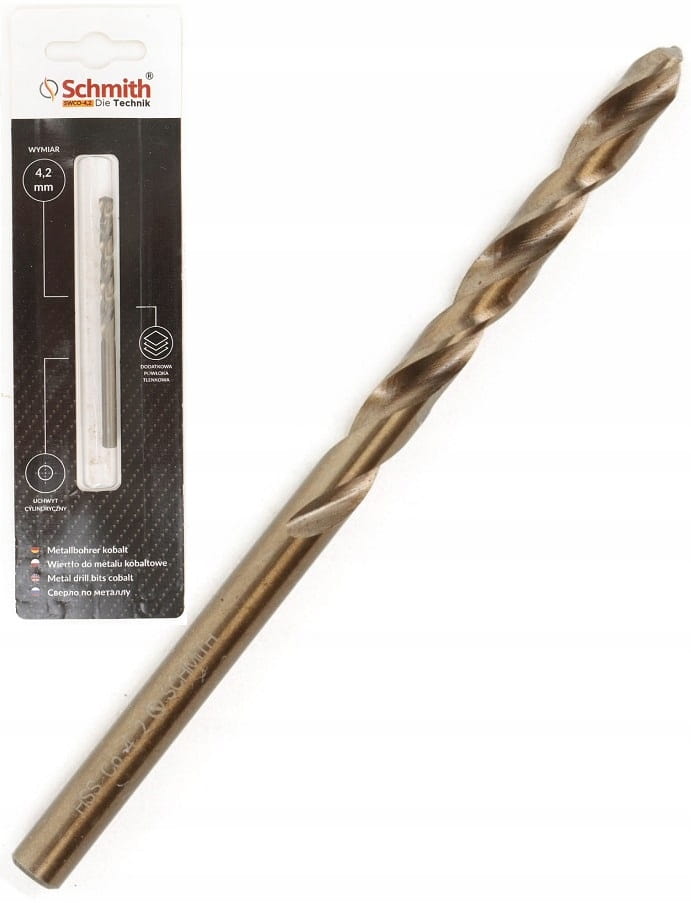 WIERTŁO DO METALU KOBALTOWE 4,2mm HSS-Co DO STALI ŻELIWA MOCNE SCHMITH
