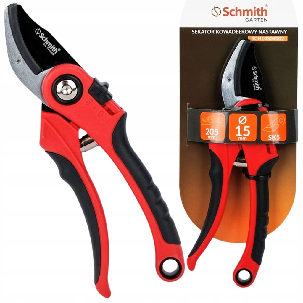 SEKATOR OGRODOWY DO GAŁĘZI KRZEWÓW KOWADEŁKOWY NASTAWNY 205mm SCHMITH