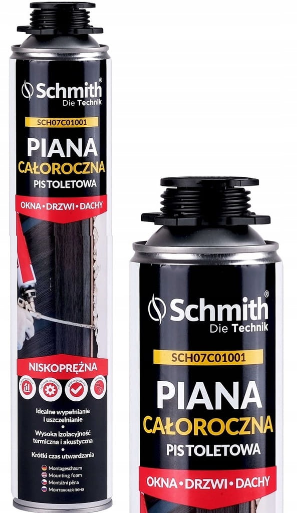 PIANKA MONTAŻOWA PISTOLETOWA CAŁOROCZNA 750ml NISKOPRĘŻNA PIANA SCHMITH