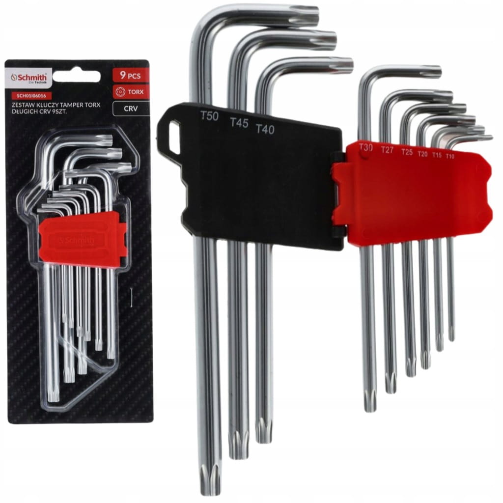 KLUCZE IMBUSOWE TORX TAMPER DŁUGIE IMBUS T10-T50 9szt Z OTWOREM SCHMITH