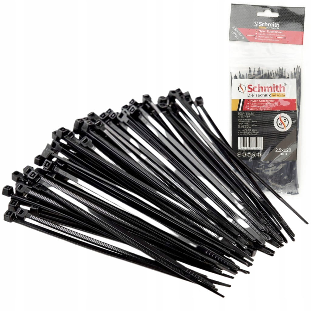 TRYTKI OPASKI ZACISKOWE KABLOWE 2,5x200 NYLONOWE CZARNE 100szt SCHMITH