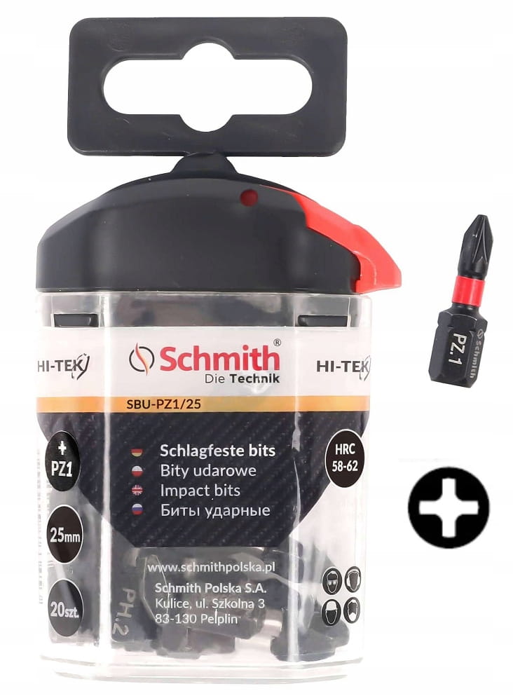 BITY UDAROWE PZ1 25mm ZESTAW 20szt BIT KRZYŻOWY W ETUI SCHMITH