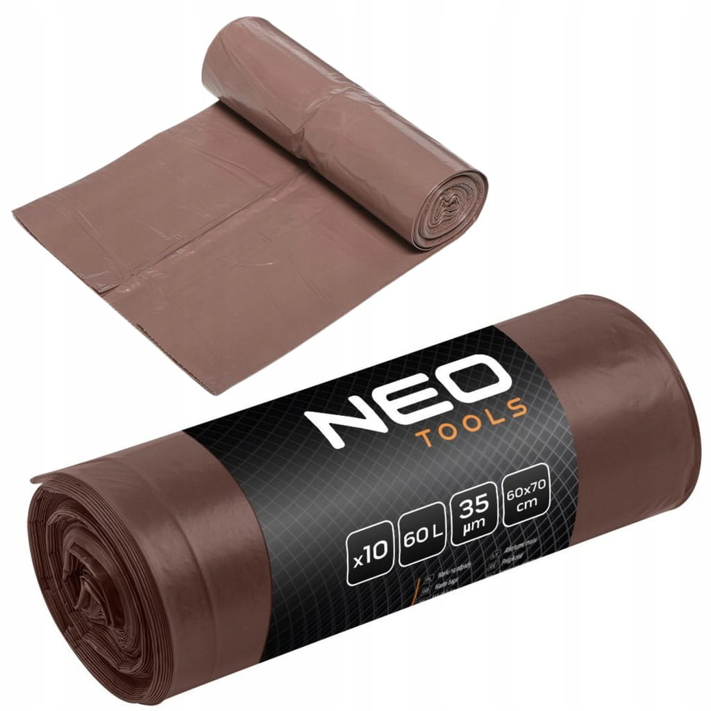 WORKI NA ODPADY ŚMIECI 60L LDPE BRĄZOWE Z TAŚMA 10szt UNIWERSALNE NEO