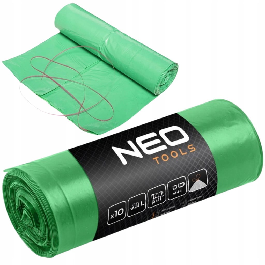 WORKI NA ODPADY ŚMIECI 120L LDPE ZIELONE Z TAŚMA 10szt UNIWERSALNE NEO