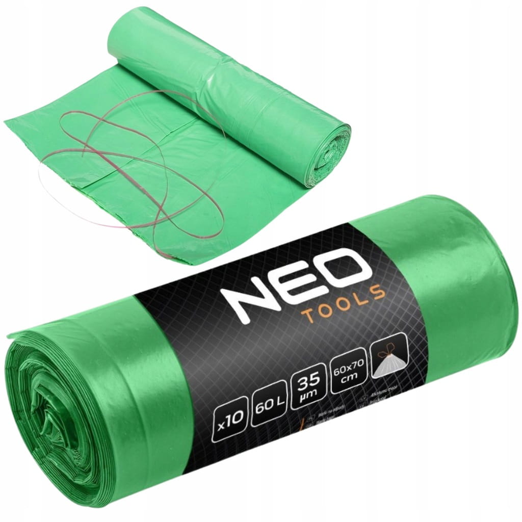 WORKI NA ODPADY ŚMIECI 60L LDPE ZIELONE Z TAŚMA 10szt UNIWERSALNE NEO