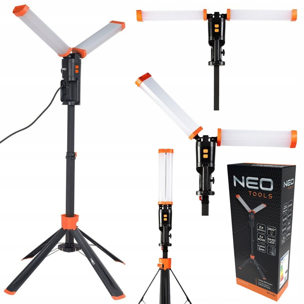 LAMPA HALOGEN NAŚWIETLACZ SMD LED 2x40W NA STATYWIE 360st IP54 SKŁADANA NEO