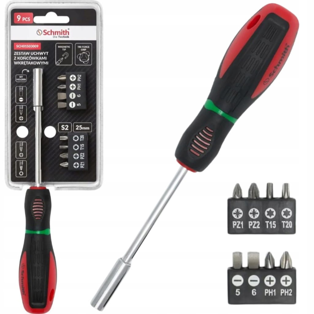 WKRĘTAK Z MAGNESEM UCHWYT Z KOŃCÓWKAMI BITY TORX WKRĘTAKI ZESTAW 9szt