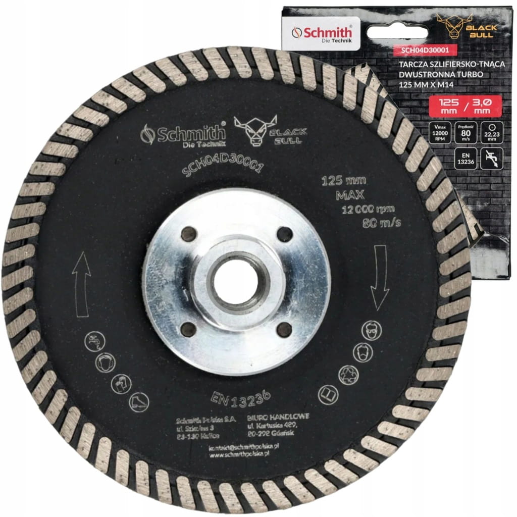 TARCZA DIAMENTOWA 125mm DO SZLIFOWANIA TNĄCA DWUSTRONNA TURBO M14 SCHMITH